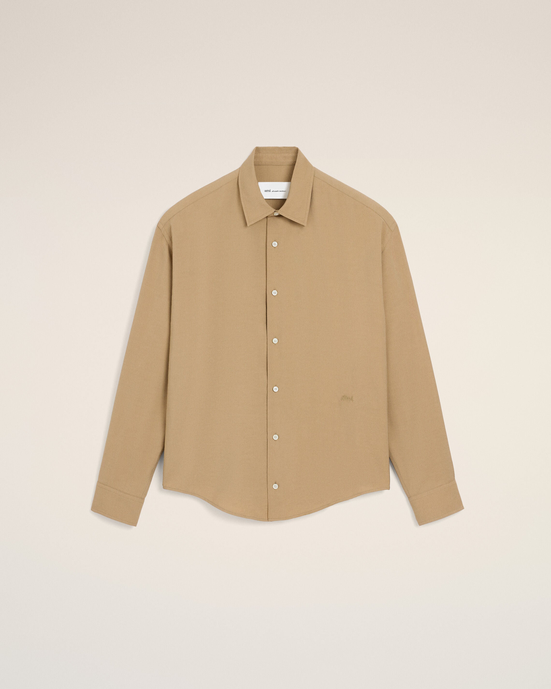 Beige boxy viscose twill shirt - 7