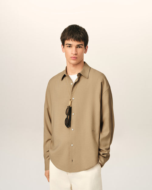 Beige boxy viscose twill shirt - 1 - Ami Paris