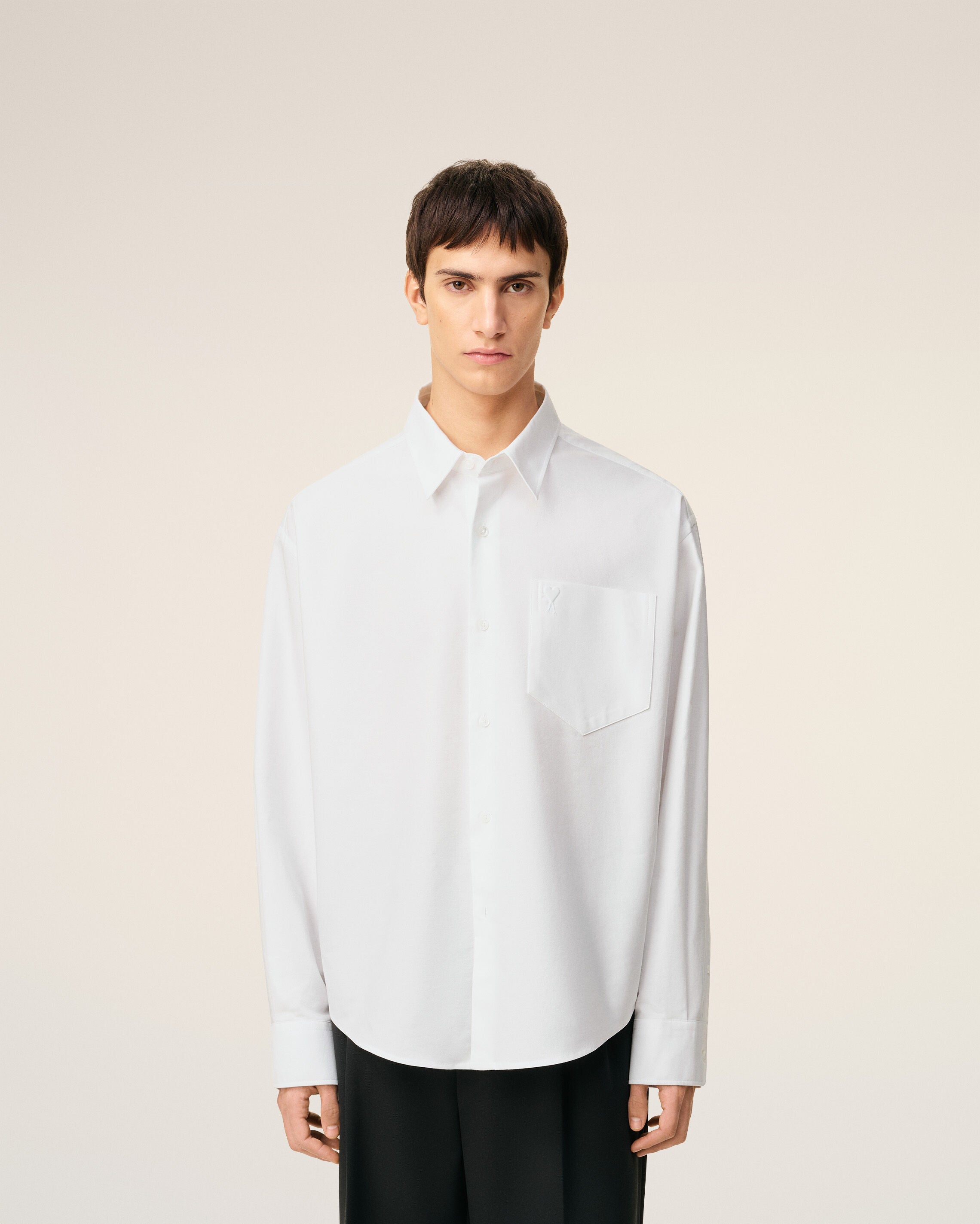 NATURAL WHITE White Cotton Ami De Coeur Boxy Shirt | AMI PARIS