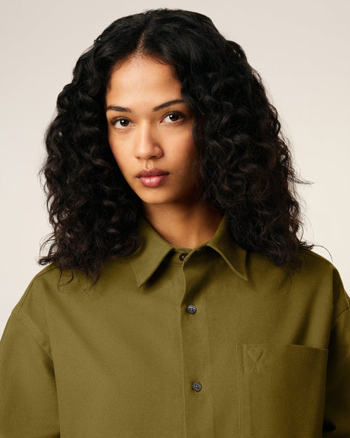 Green Cotton Embossed Ami De Coeur Boxy Shirt - 10 - Ami Paris