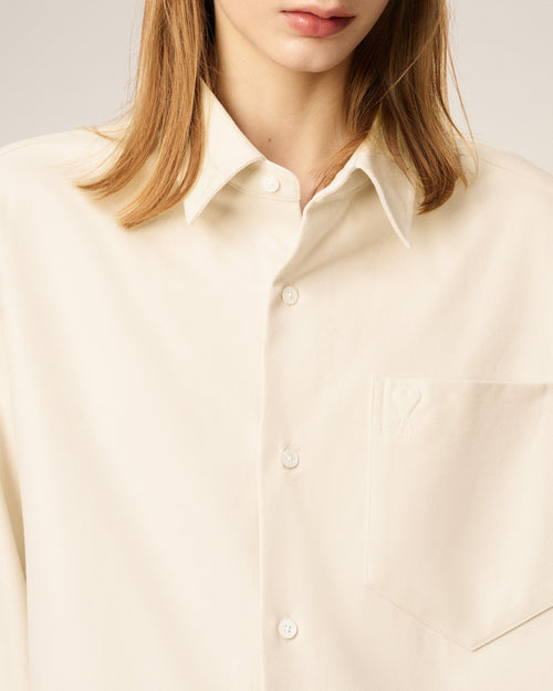 Beige Cotton Embossed Ami De Coeur Boxy Shirt - 10 - Ami Paris