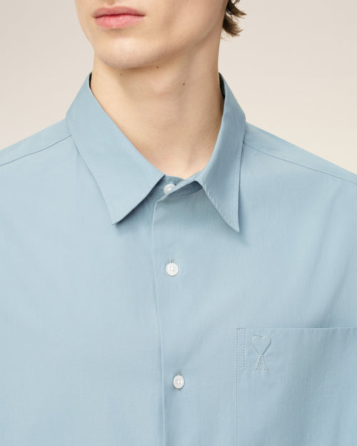 Blue Cotton Embossed Ami De Coeur Boxy Shirt - 4 - Ami Paris