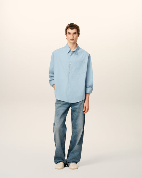 Blue Cotton Embossed Ami De Coeur Boxy Shirt - 1 - Ami Paris