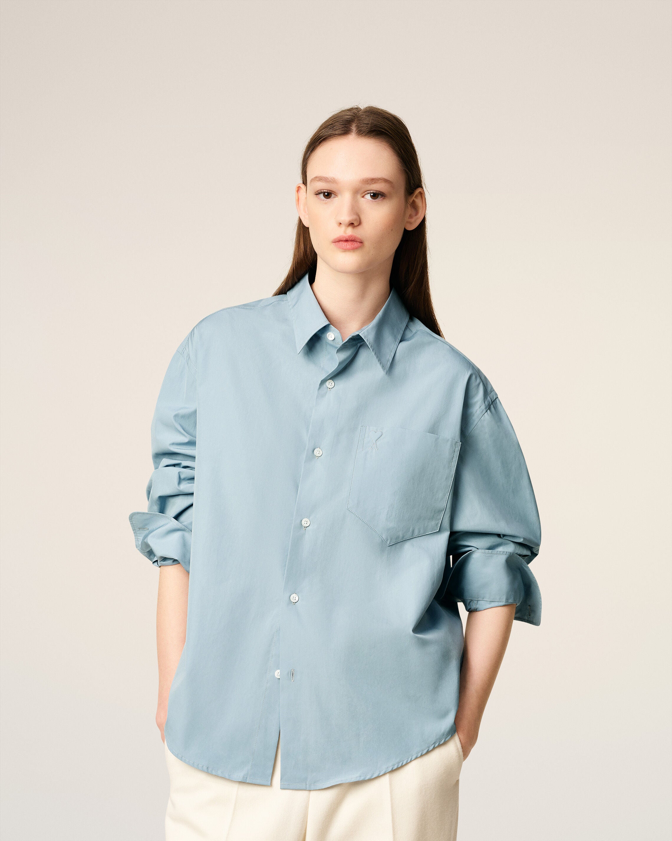 Blue Cotton Embossed Ami De Coeur Boxy Shirt - 9
