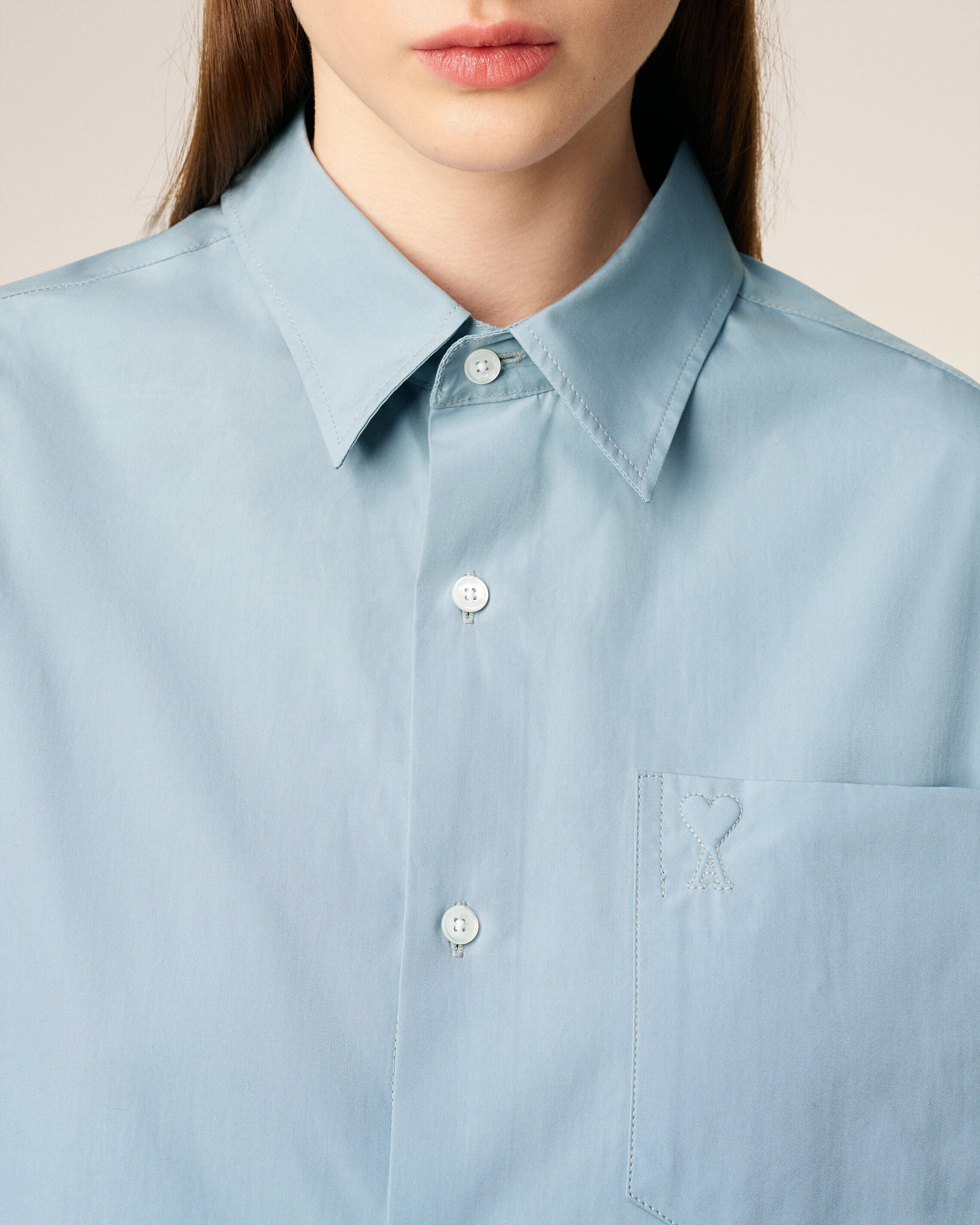 4506-SKY Blue Cotton Embossed Ami De Coeur Boxy Shirt | AMI PARIS