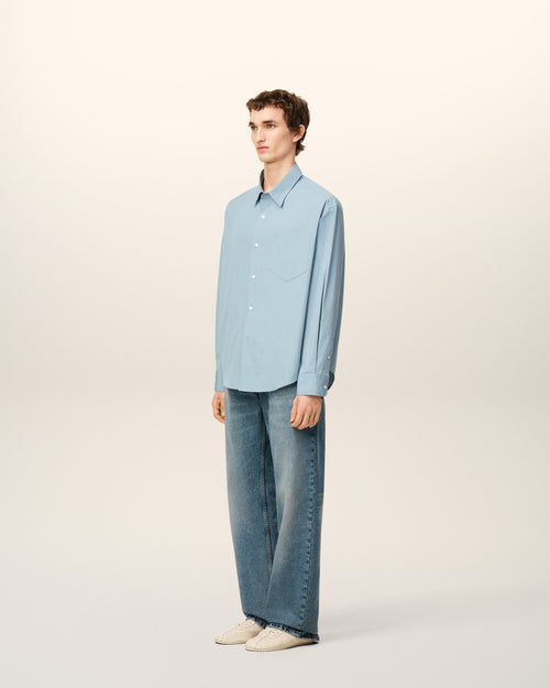 Blue Cotton Embossed Ami De Coeur Boxy Shirt - 6 - Ami Paris