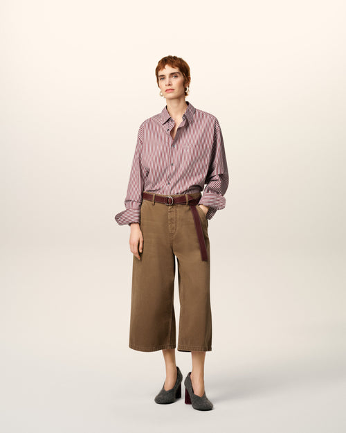                                     Burgundy Cotton Embossed Ami De Coeur Striped Boxy Shirt - 3                                 - Ami Paris