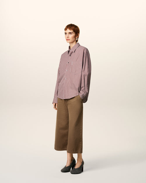 Burgundy Cotton Embossed Ami De Coeur Striped Boxy Shirt - 11 - Ami Paris