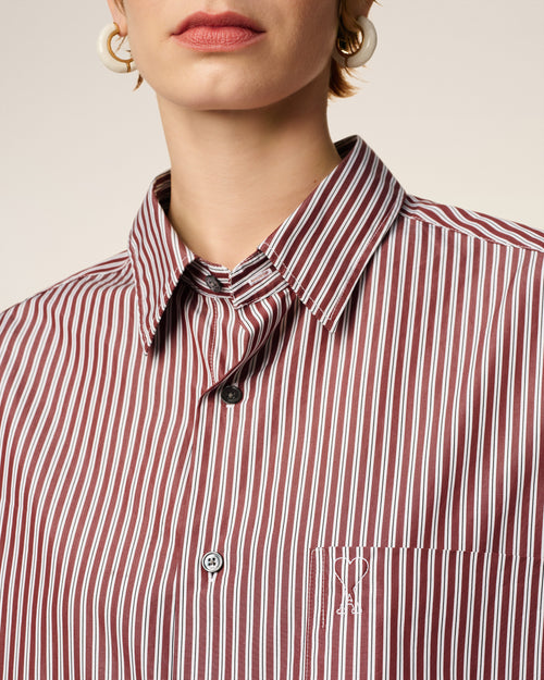 Burgundy Cotton Embossed Ami De Coeur Striped Boxy Shirt - 9 - Ami Paris