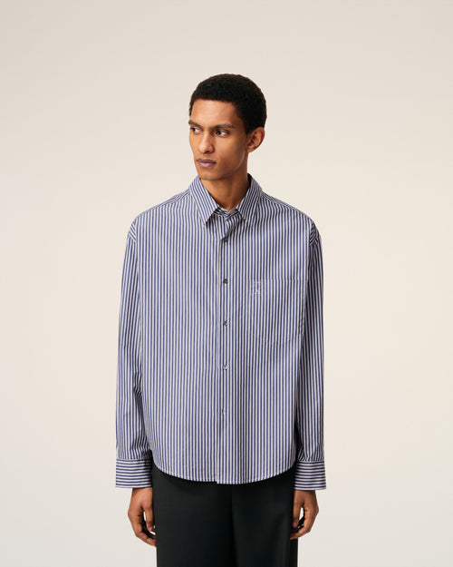 Blue Cotton Embossed Striped Ami De Coeur Boxy Shirt - 3 - Ami Paris