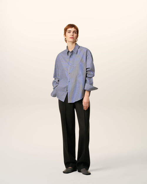                             Blue Cotton Embossed Striped Ami De Coeur Boxy Shirt - 3                         - Ami Paris