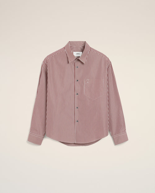 Burgundy Cotton Embossed Ami De Coeur Striped Boxy Shirt - 1 - Ami Paris