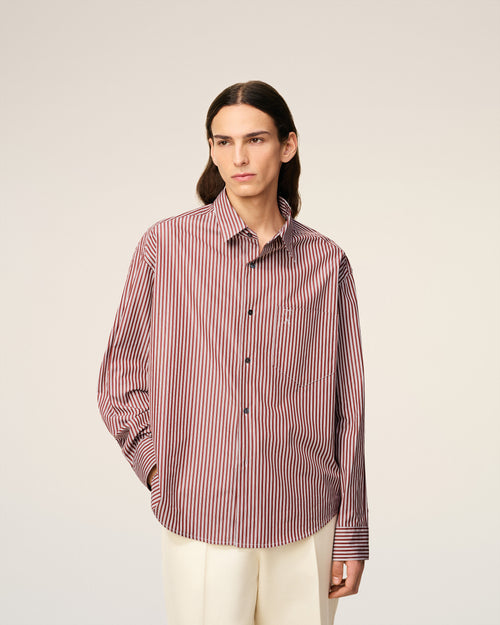 Burgundy Cotton Embossed Ami De Coeur Striped Boxy Shirt - 3 - Ami Paris