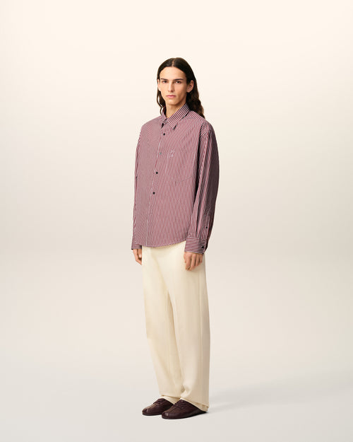 Burgundy Cotton Embossed Ami De Coeur Striped Boxy Shirt - 5 - Ami Paris