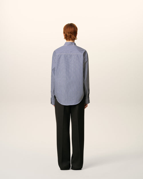 Blue Cotton Embossed Striped Ami De Coeur Boxy Shirt - 12 - Ami Paris