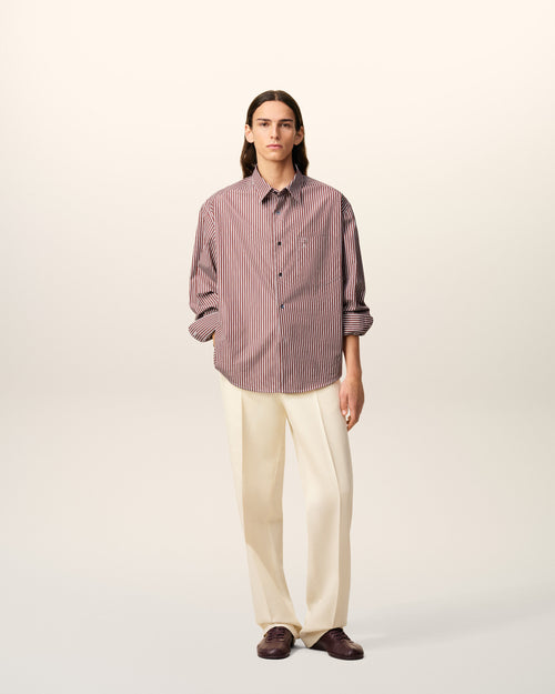 Burgundy Cotton Embossed Ami De Coeur Striped Boxy Shirt - 2 - Ami Paris