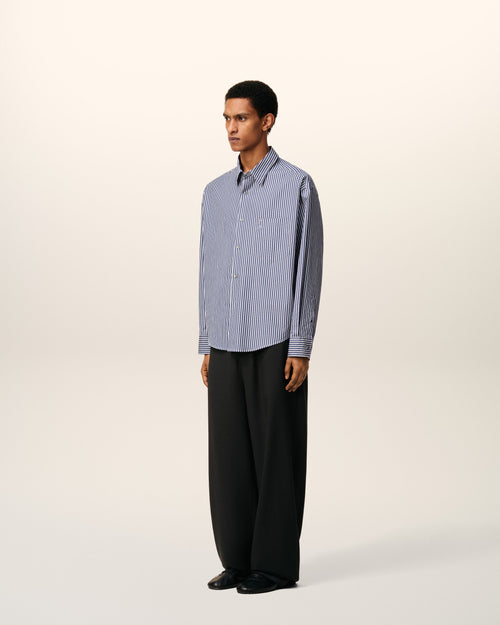Blue Cotton Embossed Striped Ami De Coeur Boxy Shirt - 6 - Ami Paris