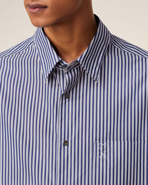 Blue Cotton Embossed Striped Ami De Coeur Boxy Shirt - 4 - Ami Paris