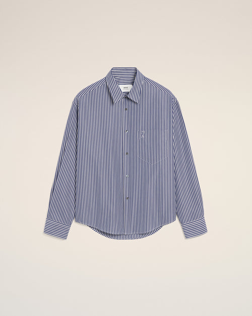Blue Cotton Embossed Striped Ami De Coeur Boxy Shirt - 1 - Ami Paris