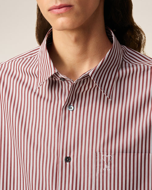 Burgundy Cotton Embossed Ami De Coeur Striped Boxy Shirt - 13 - Ami Paris