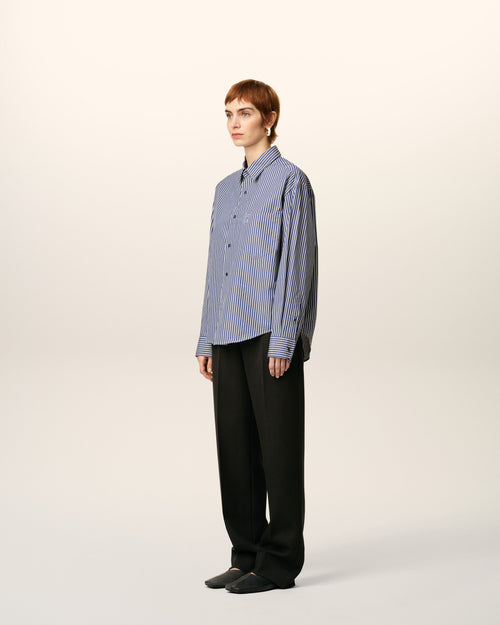Blue Cotton Embossed Striped Ami De Coeur Boxy Shirt - 13 - Ami Paris