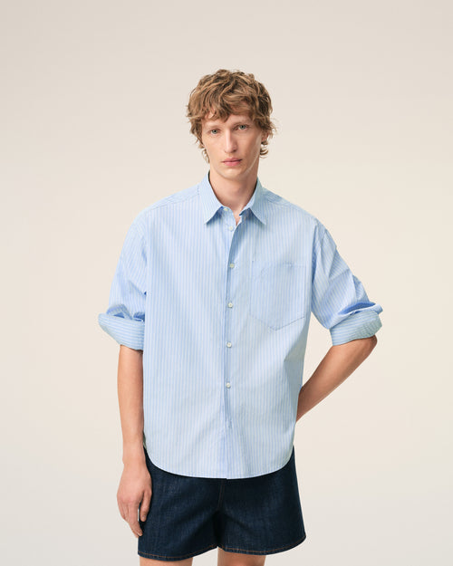 Chemise Boxy Bleu Manches Longues Ami De Coeur en Coton - 3 - Ami Paris