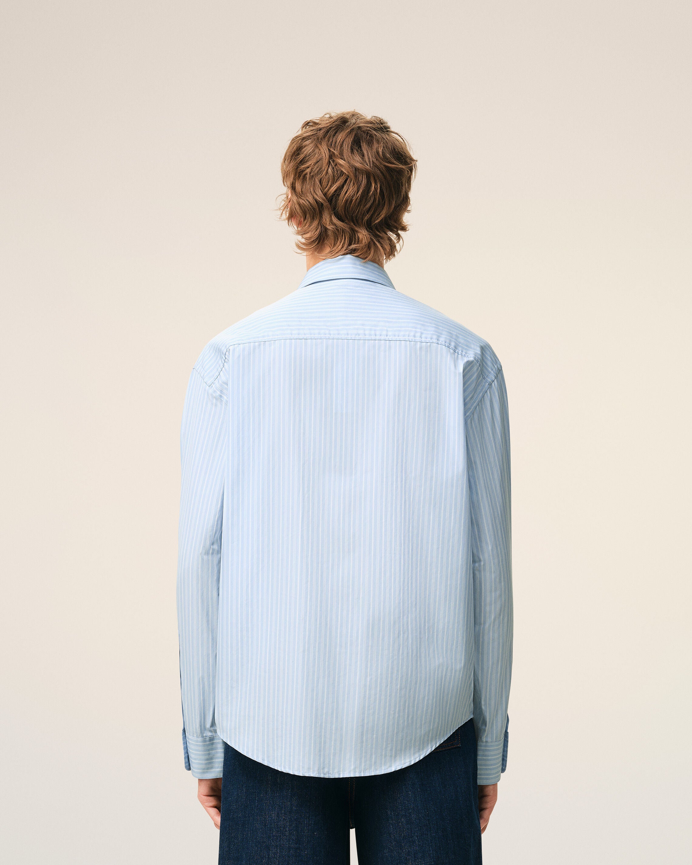 ブルー コットン ボクシー シャツ 長袖 Ami de Coeur カシミアブルー