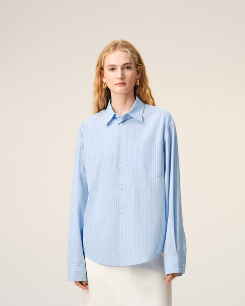Camisa boxy Ami de Cœur de algodón azul de manga larga - Mujer - 10 - AMI Paris - Ami Paris