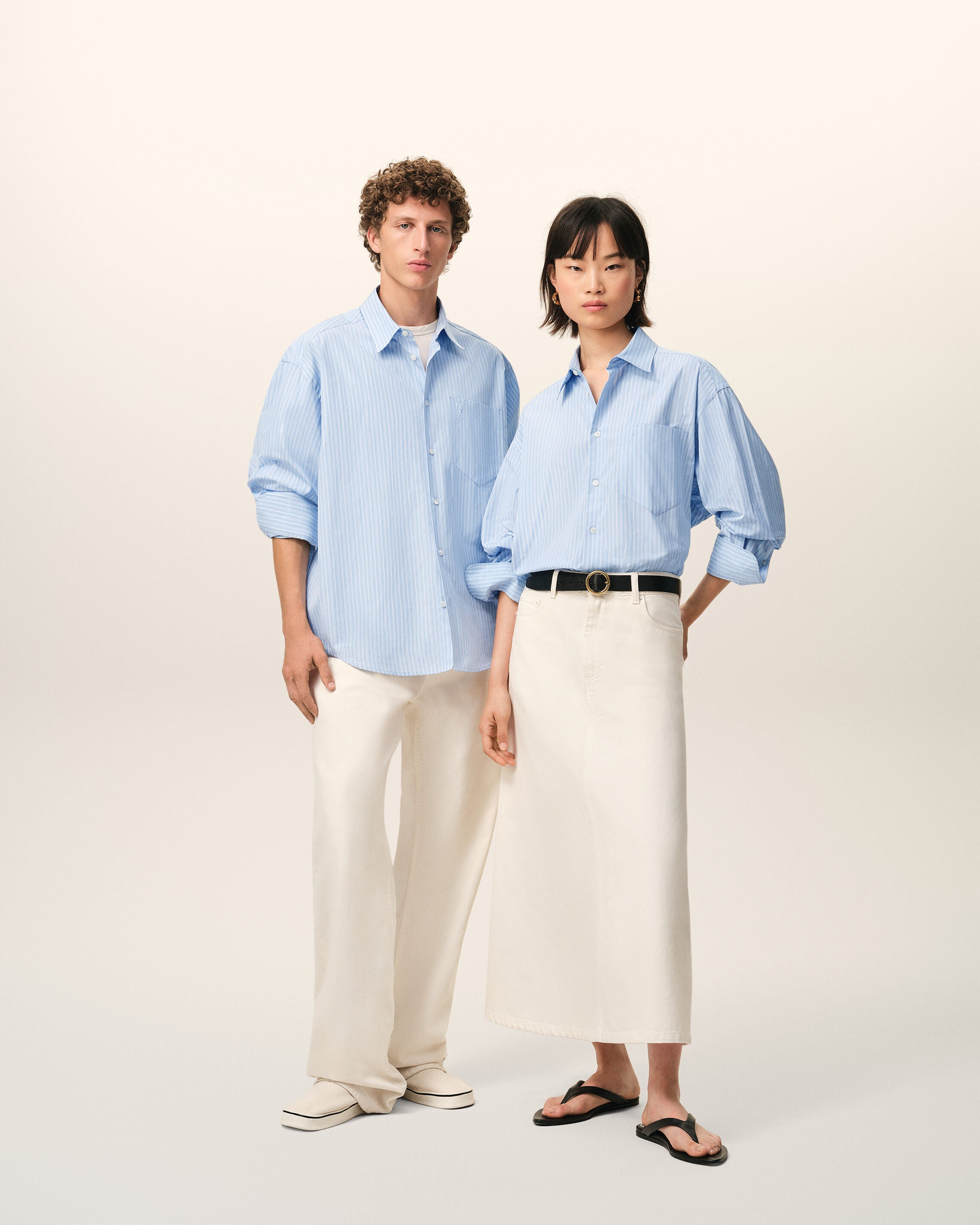 ブルー コットン ボクシー シャツ 長袖 Ami de Coeur カシミアブルー