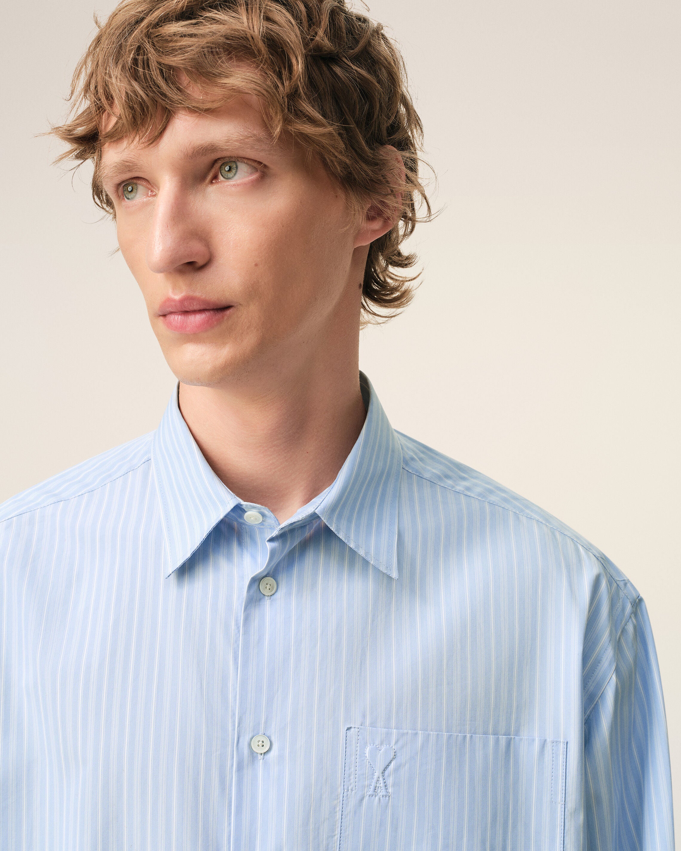 ブルー コットン ボクシー シャツ 長袖 Ami de Coeur カシミアブルー