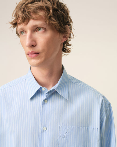 Blue Cotton Long Sleeve Ami De Coeur Boxy Shirt  - 4 - Ami Paris