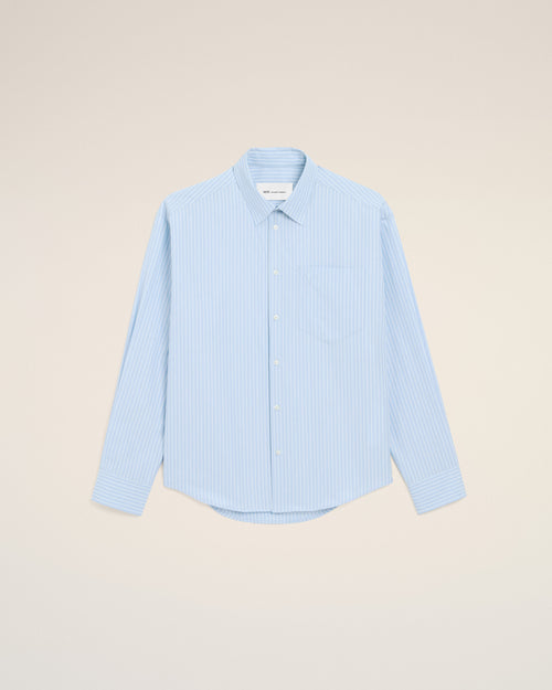                                     Ami de Coeur Boxy-Hemd aus blauem Baumwollstoff mit langen Ärmeln - 3                                 - Ami Paris
