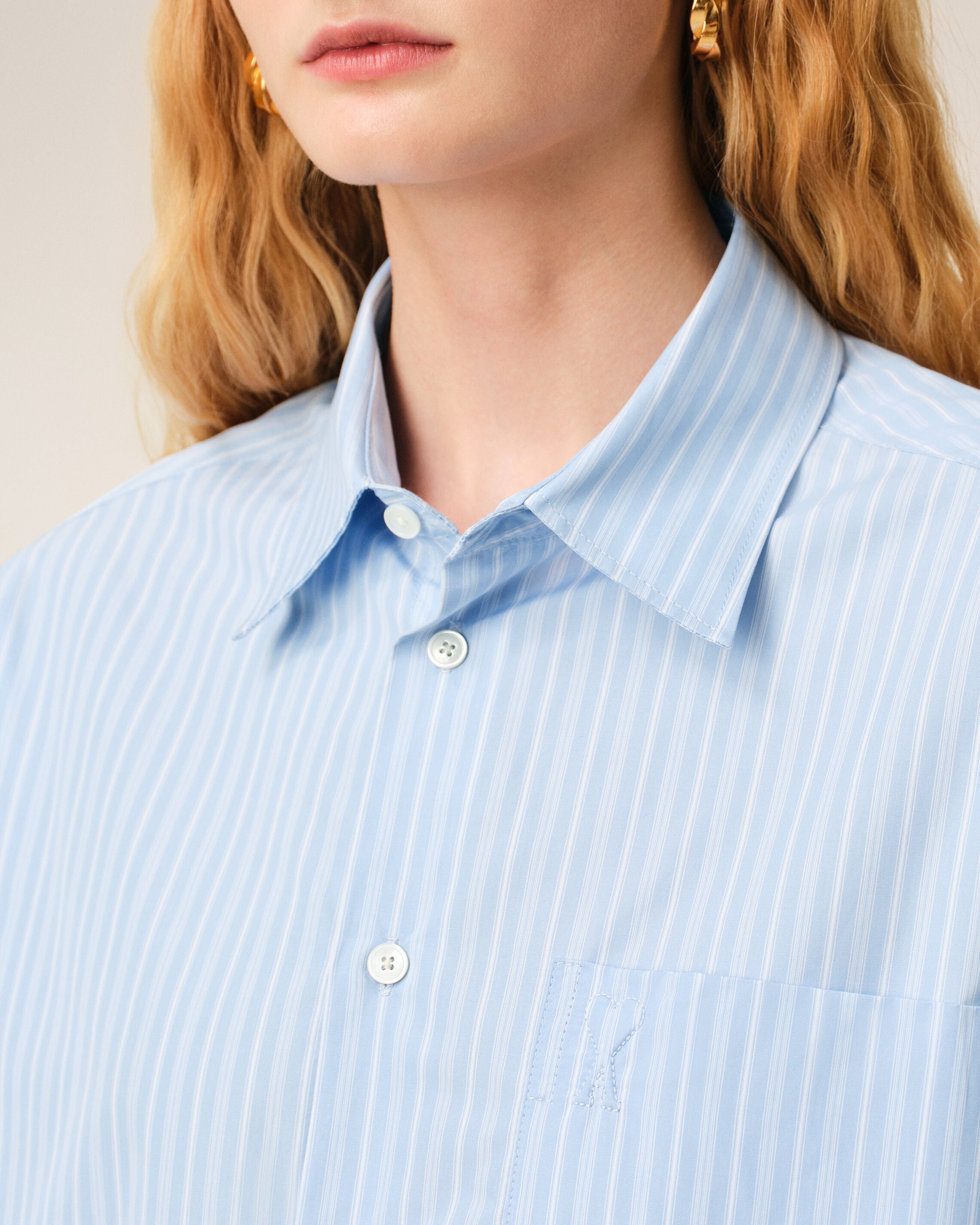 Blue Cotton Long Sleeve Ami De Coeur Boxy Shirt  - 11