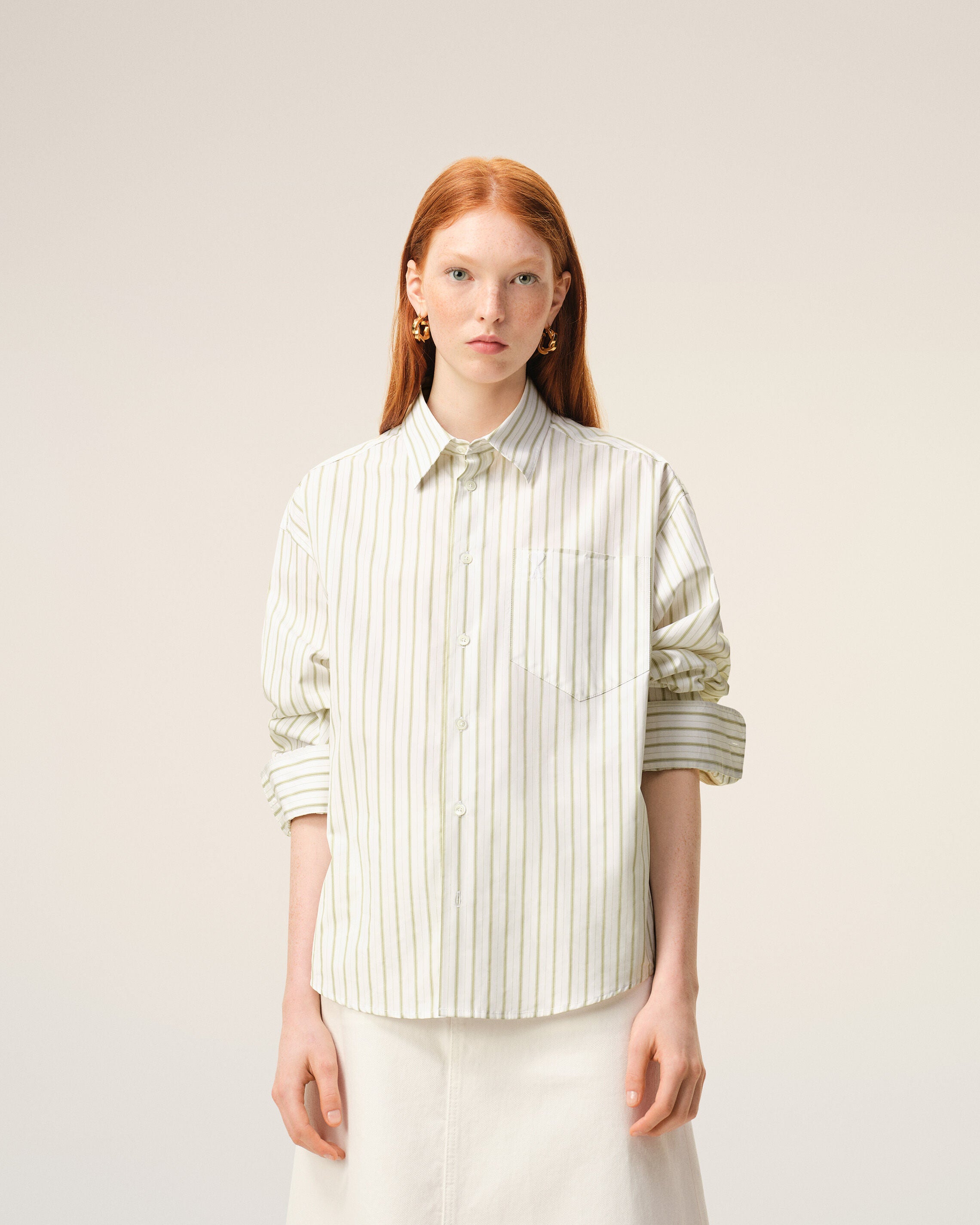 White Striped Cotton Ami De Coeur Boxy Shirt - 10
