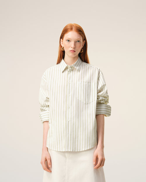 White Striped Cotton Ami De Coeur Boxy Shirt - Woman - 10 - AMI Paris - Ami Paris