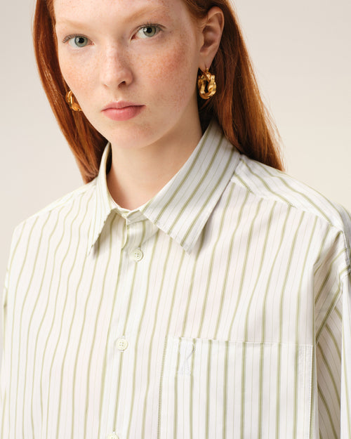 White Striped Cotton Ami De Coeur Boxy Shirt - Woman - 11 - AMI Paris - Ami Paris