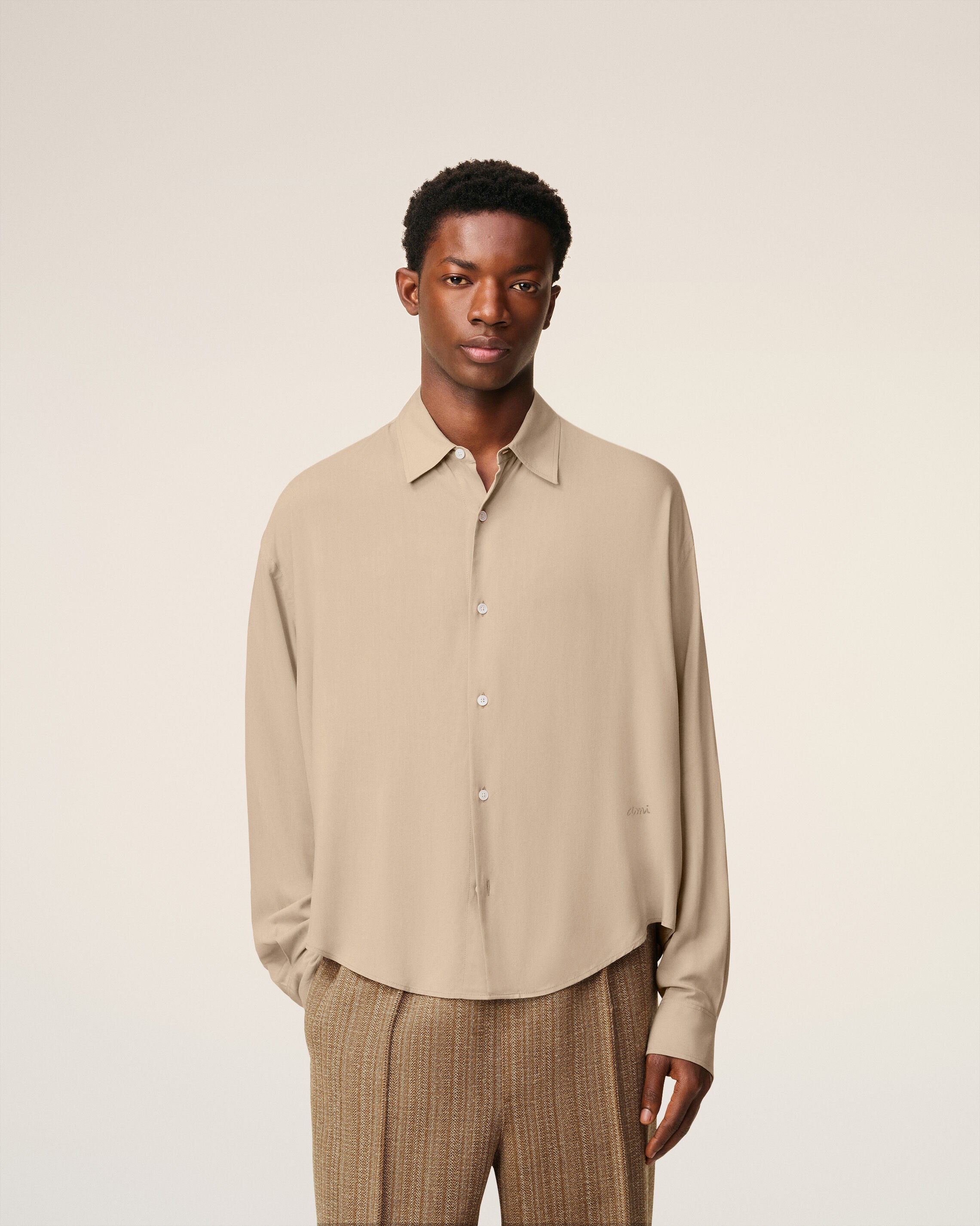 229- WHITE COFFEE Beige Ami Boxy Shirt | AMI PARIS