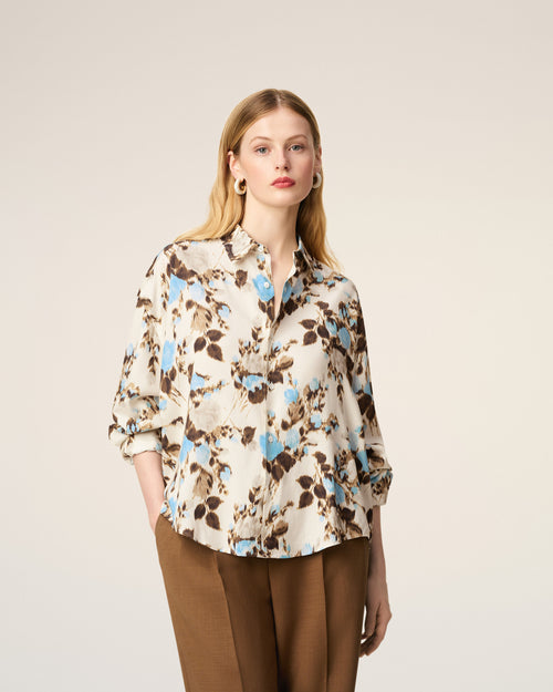 Blue Flower Printed Boxy Shirt - 9 - Ami Paris