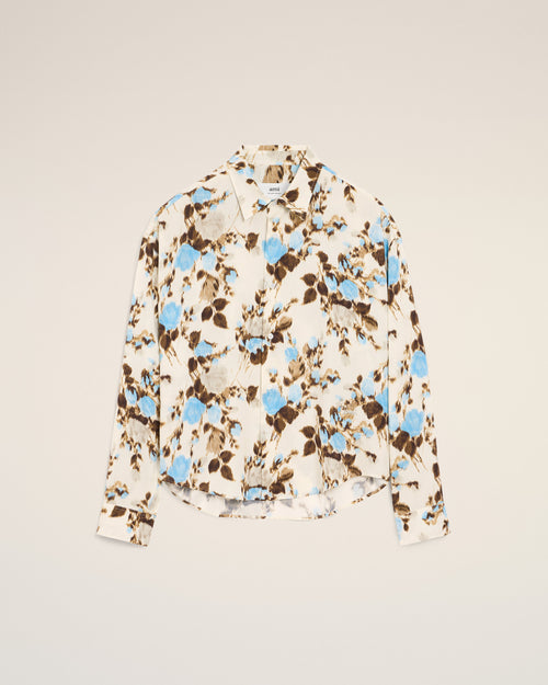 Blue Flower Printed Boxy Shirt - 1 - Ami Paris