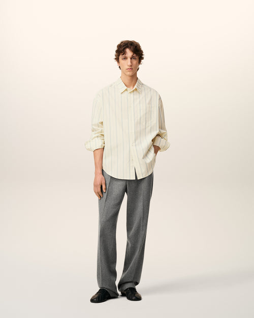 Beige Cotton  Boxy Fit Striped Shirt - 1 - Ami Paris