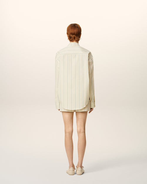 Beige Cotton  Boxy Fit Striped Shirt - 11 - Ami Paris