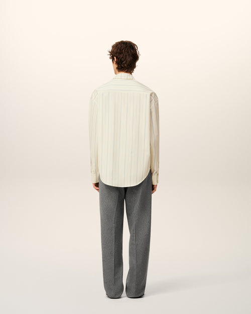 Beige Cotton  Boxy Fit Striped Shirt - 5 - Ami Paris