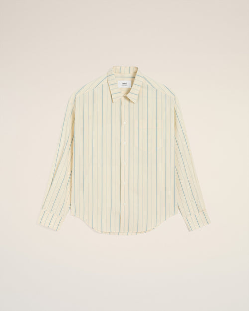                                 Beige Cotton  Boxy Fit Striped Shirt - 3                             - Ami Paris