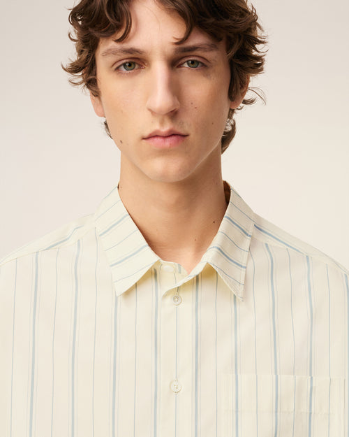 Beige Cotton  Boxy Fit Striped Shirt - 4 - Ami Paris