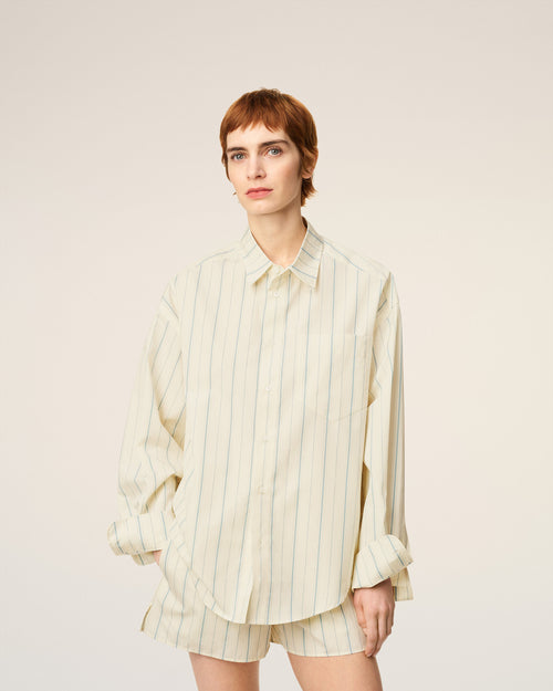 Beige Cotton  Boxy Fit Striped Shirt - 9 - Ami Paris