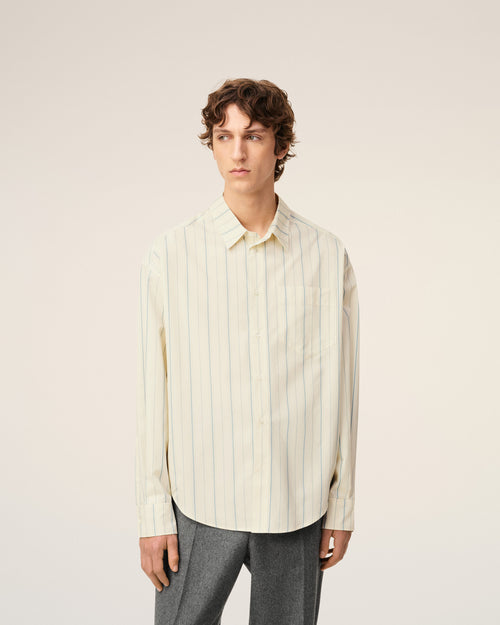 Beige Cotton  Boxy Fit Striped Shirt - 3 - Ami Paris