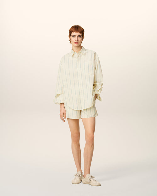                                     Beige Cotton  Boxy Fit Striped Shirt - 3                                 - Ami Paris
