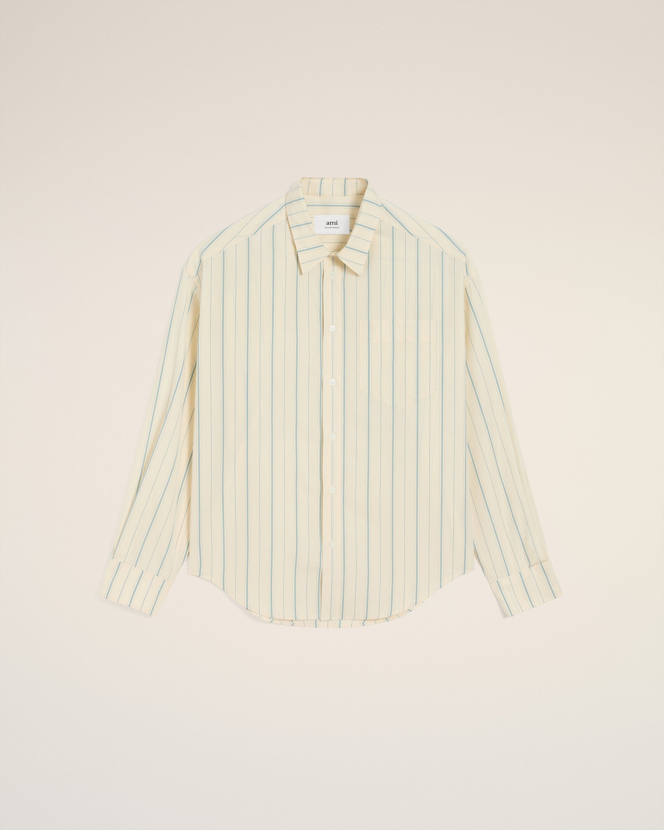 ベージュ コットン Ami de Coeur ボクシー フィット ストライプ シャツ