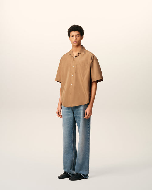 Brown Taffetass Short Sleeved Boxy Shirt - 6 - Ami Paris