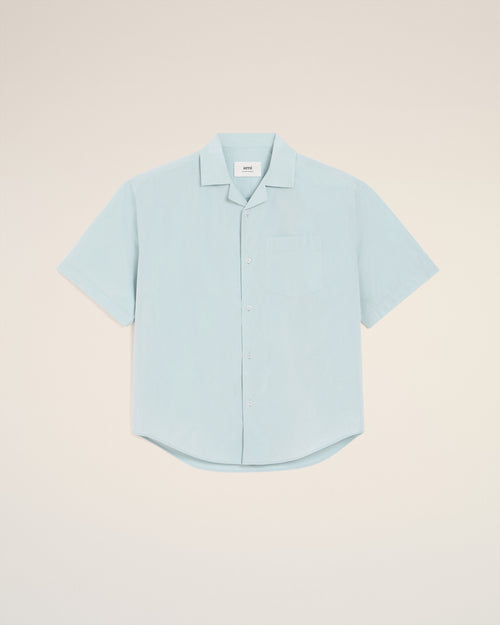                                 Blue Taffetas Short Sleeved Boxy Shirt - 3                             - Ami Paris